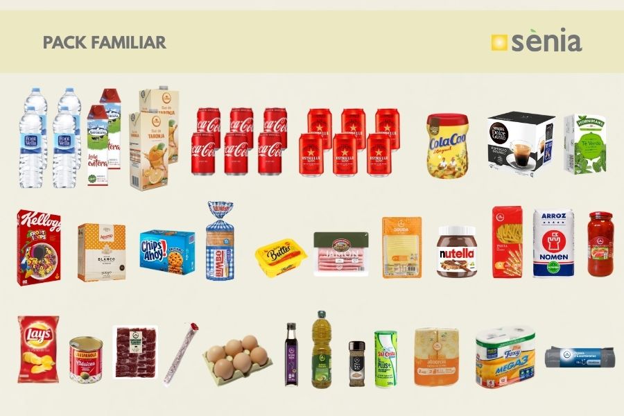 Family supermarket pack at campsite with complete grocery selection for holidays